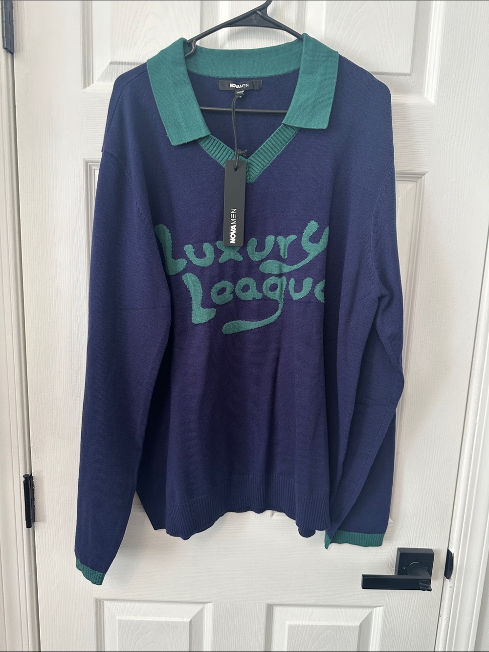 Navy and Teal 'Luxury League' Sweater